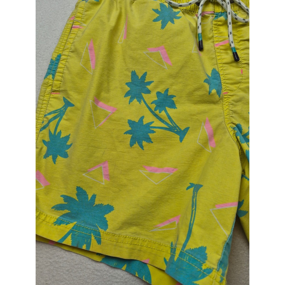 Party Pants Mens Yellow Palm Tree Retro Print Swim Trunks Board Shorts Size L - Picture 2 of 16